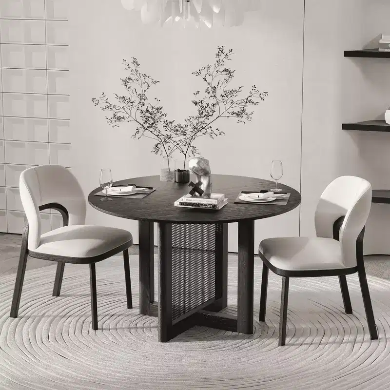 46 Wood Round Dining Table for 4, Farmhouse Modern Kitchen & Dining Room Table