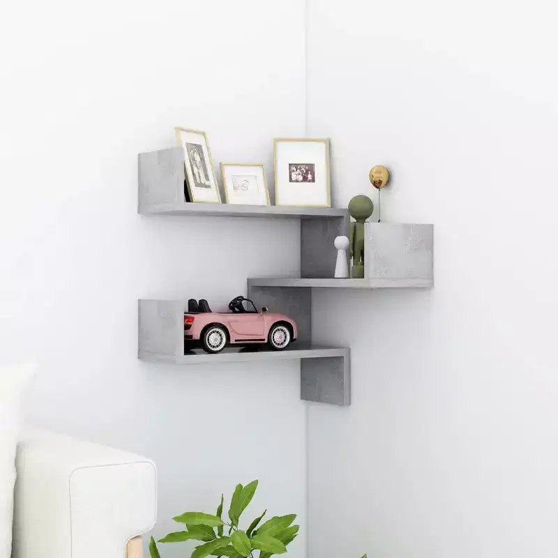 vidaXL Wall Corner Shelf Concrete Grey Engineered Wood 15.7x15.7x19.7 in