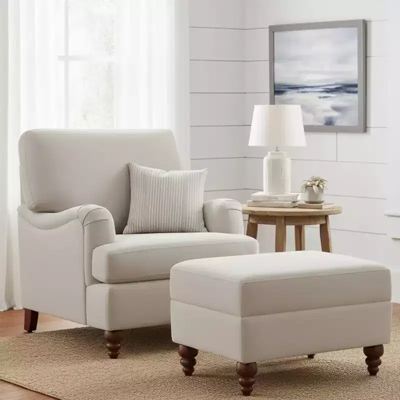 GDFStudio Candor Modern Upholstered Arm Chair and Ottoman Set
