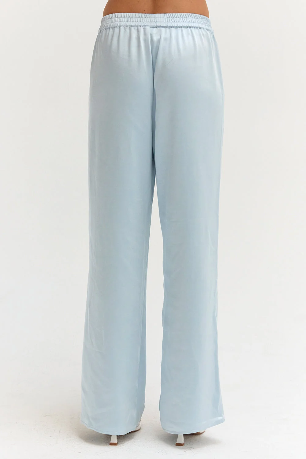Satin Pull On Pants Relaxed Straight Leg Elastic Waist Women