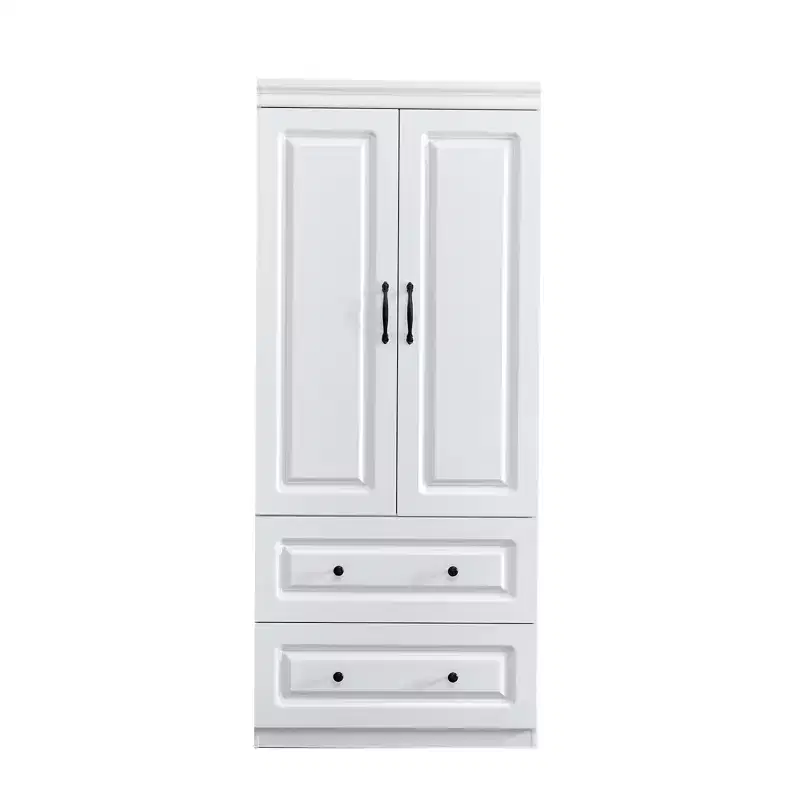 White Wood 31.5 in. Armoire with 2 Drawers, 1 Shelf and Hanging Rails