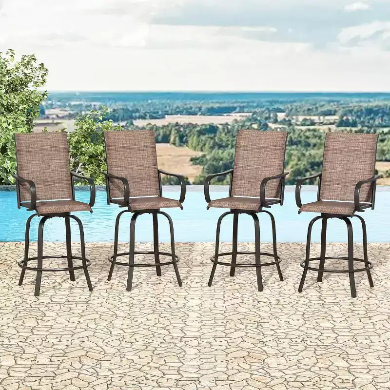 Set of 4 Swivel Outdoor Bar Stools - Textilene Fabric, 360 Rotation, All-Weather Ergonomic Design, Ideal Bar Height for Balcony and Patio