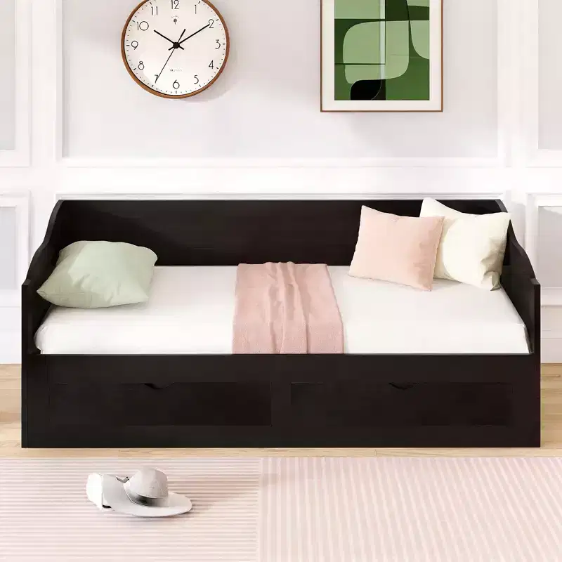 Luxystar Modern Wood Daybed with Trundle Bed and 2 Storage Drawers for Living Room