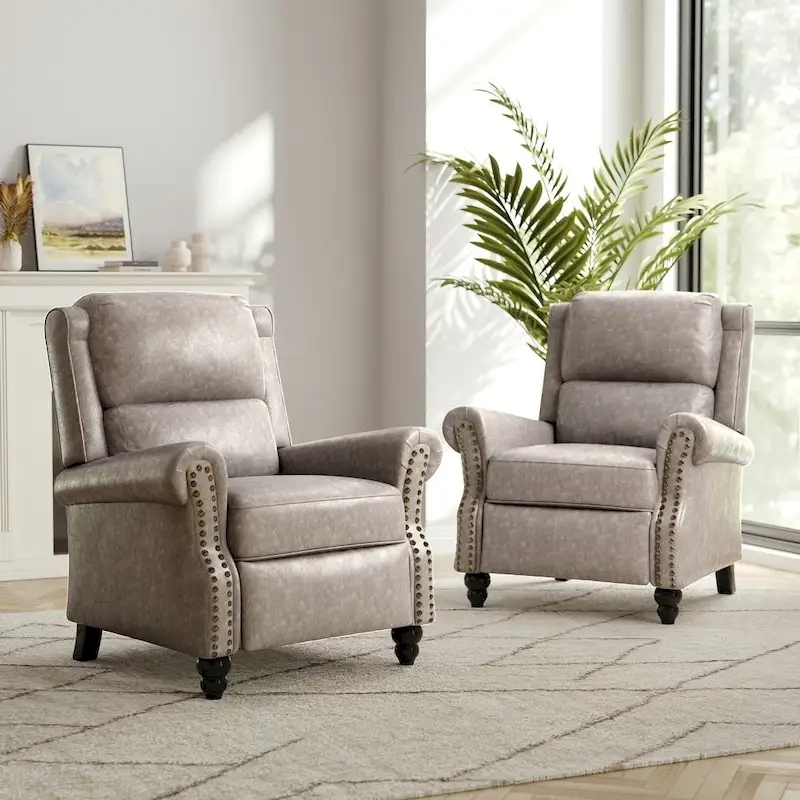 2 Set Modern Padded Seat Recliner Chair with PU Leather/Fabric