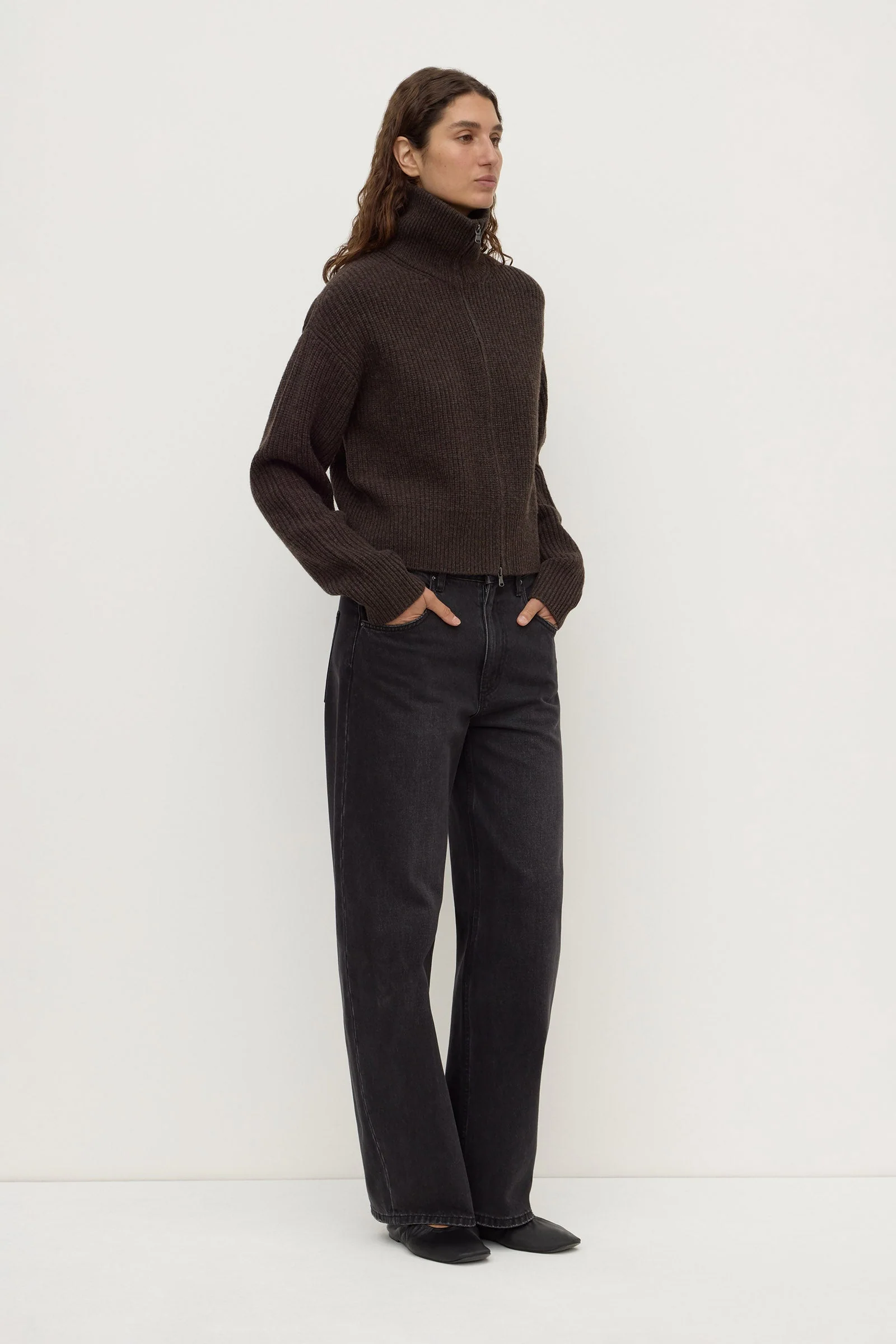 Wool Funnel Neck Zip Sweater
