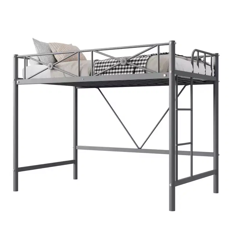 Acekool Twin Metal Loft Bed Frame with Guard Rails, Heavy Duty Steel Loft Bed for Kids or Teens, Space Saving Design with Under Bed Area