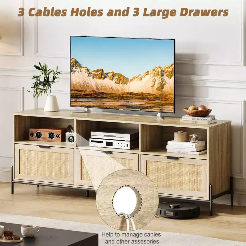 Modern Rattan TV Stand for TVs up to 75