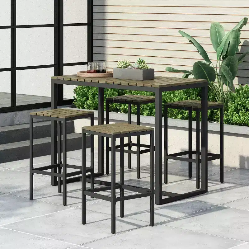 Christopher Knight Home Elkhart Outdoor Modern Industrial Acacia Wood 5 Piece Bar Set
