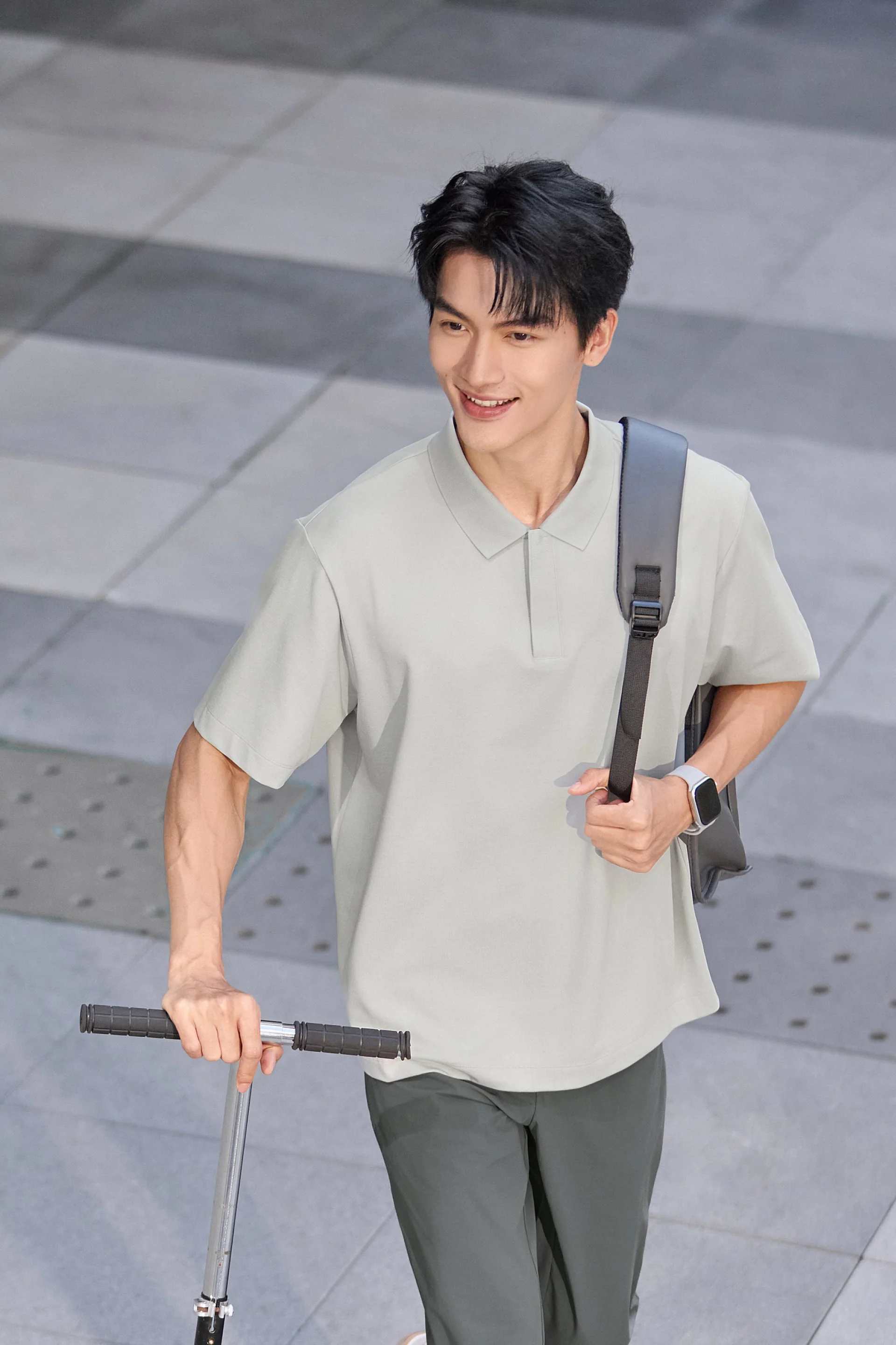 Zip-Up Polo – Grey