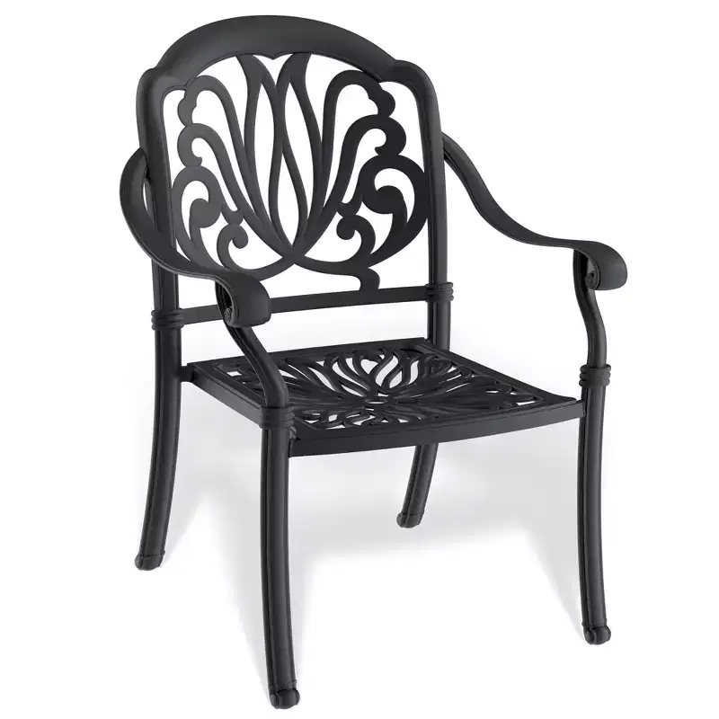 Set of 4 Cast Aluminum Patio Dining Chairs, Black Rust Resistant Frame with Water Resistant Cushions