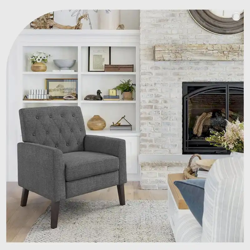 LUE BONA Linen and Walnut Legs Mid Century Modern Button Tufted Accent Chair - 29.53 H X 30 W X 33.07 D