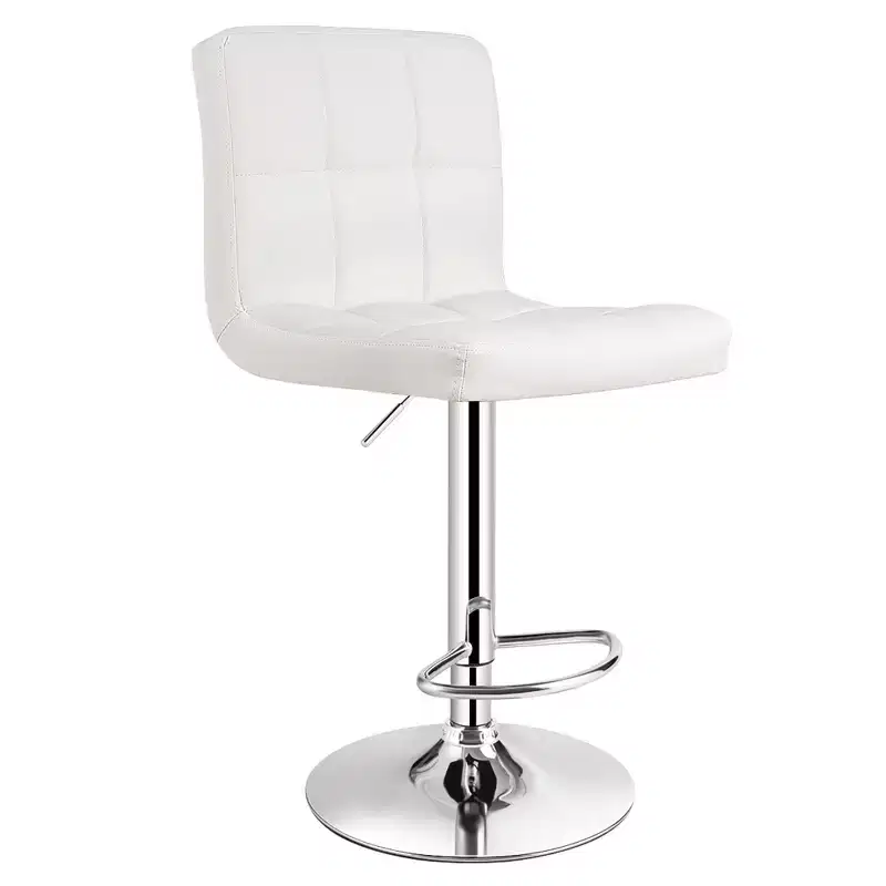 Adjustable Armless Bar Stool Full Back Swivel Kitchen Counter Bar Chair PU Leather White