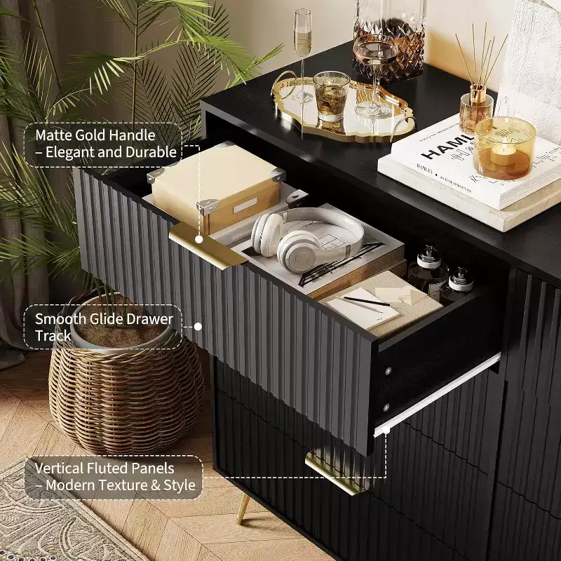 8-Drawer Fluted Wooden Dresser with Metal Handles
