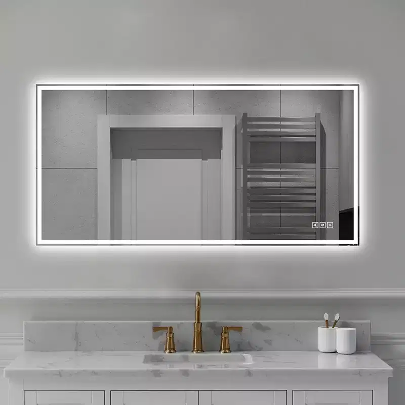 Whisen 2448 Bathroom Vanity Wall Mirror with Anti-Fog, 3 Color Dimmable Touch Control Wall Mirror - Silver