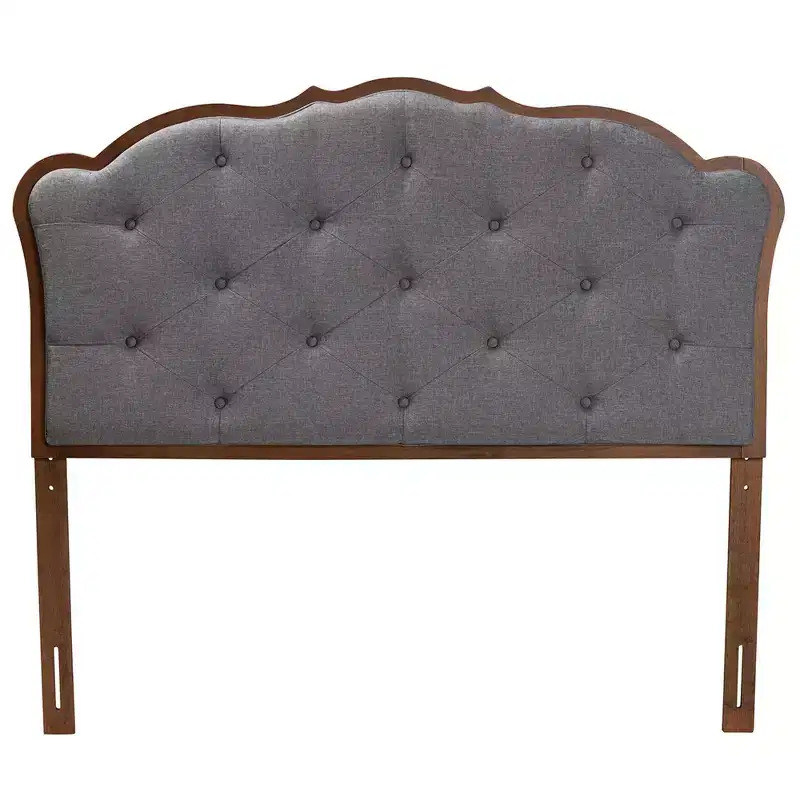 Queen Fabric and Wood Headboard Gray/Walnut Brown