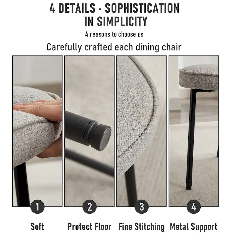 XINMICS Dining Chairs with Curved Backrest, Modern Fabric Upholstered Boucle Kitchen Dining Room Chairs Set of 2/4/6