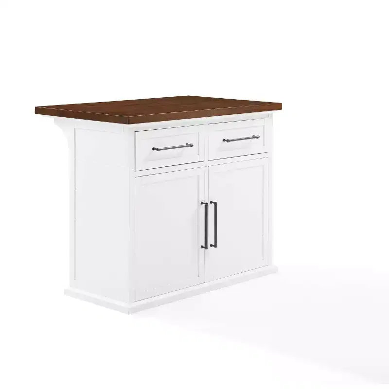 Bartlett Wood Top Kitchen Island White/Walnut: Traditional Style, Adjustable Shelves, Storage Cart