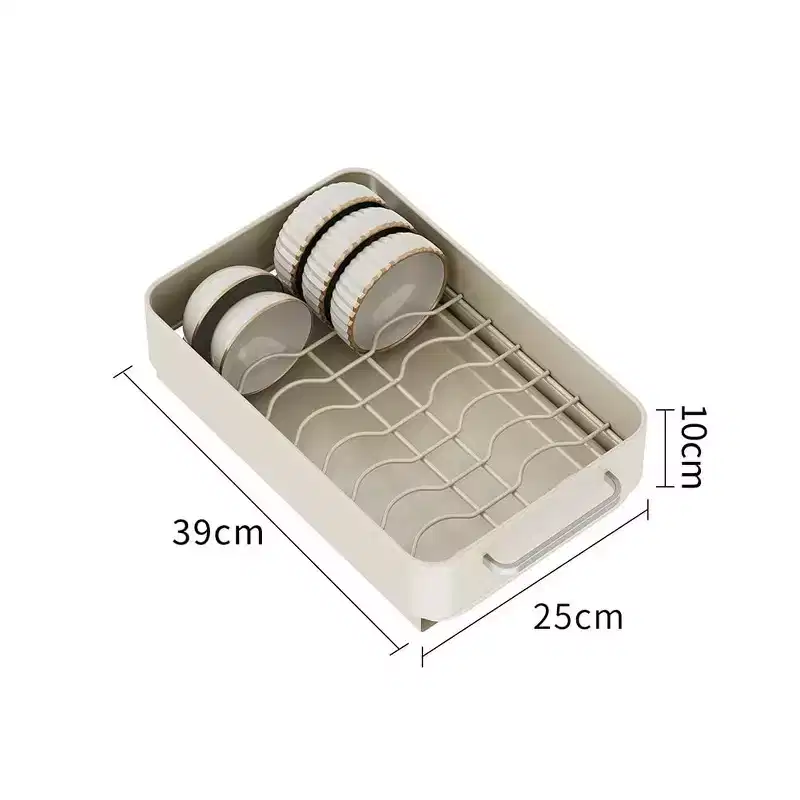 Dish Drying Rack, Pull Out Cabinet Drawer for Kitchen, Metal Slide Out Dish and Bowl Drying Rack Holder Shelf for Bathroom Living Room