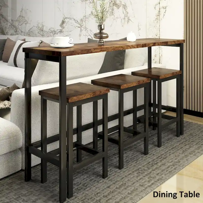 Counter Height Extra Long Dining Table Set with 3 Stools Pub Kitchen Set Side Table with Footrest
