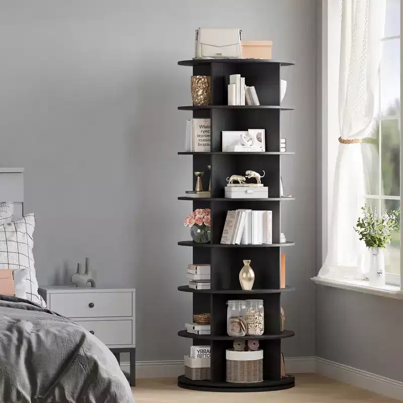 64'' Tall 7-Tier Rotating Shoe Rack Tower, 360° Free Standing Storage for 28-32 Pairs, Round Spinning Organizer for Entryway
