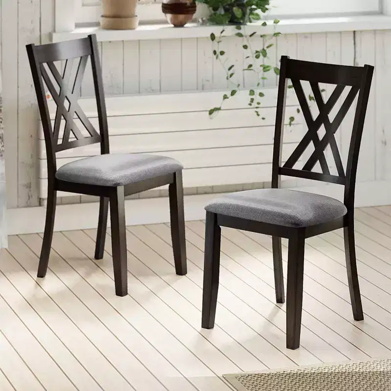 Costway 4 PCS Linen Fabric Upholstered Kitchen Armless Chairs with Rubber Wood Frame Gray/Natural
