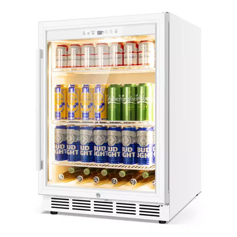 Hooure 24-Inch Freestanding Refrigerator - 190 Can Under Counter/Household beverage cabinet/Beverage Cooler/ Fridge in white