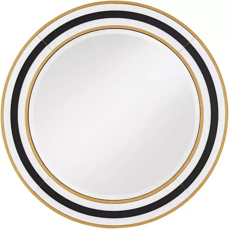 Cape Cod Round Vanity Wall Mirror Modern Beveled Glass Black White Gold Frame 31 1/2 Wide for Bathroom Home