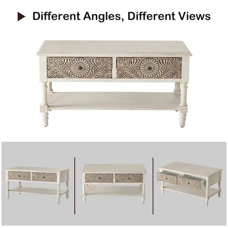 VENTOPYR Mid-Century Modern Rectangular Coffee Table with 2 Drawers and Shelf