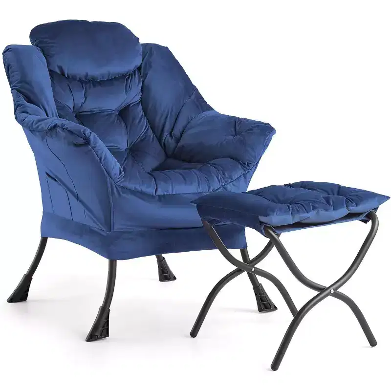 Lazy Chair with Ottoman, Modern Lounge Accent Chair Footrest Reading Armchair Side Pocket for Living Room Bedroom Dorm Office