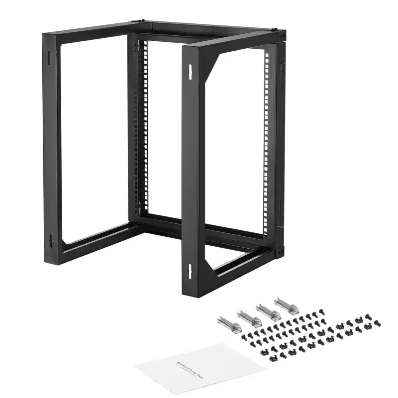 VEVOR 12U Wall Mount Server Rack, 150 lbs Max Load Capacity, Open Frame Network Rack with 180 Degrees Gate Swing, Carbon Steel, Black