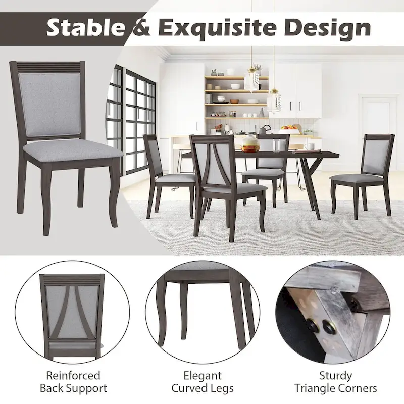Costway Wood Dining Chairs Set of 2/4 with Rubber Wood Frame Padded
