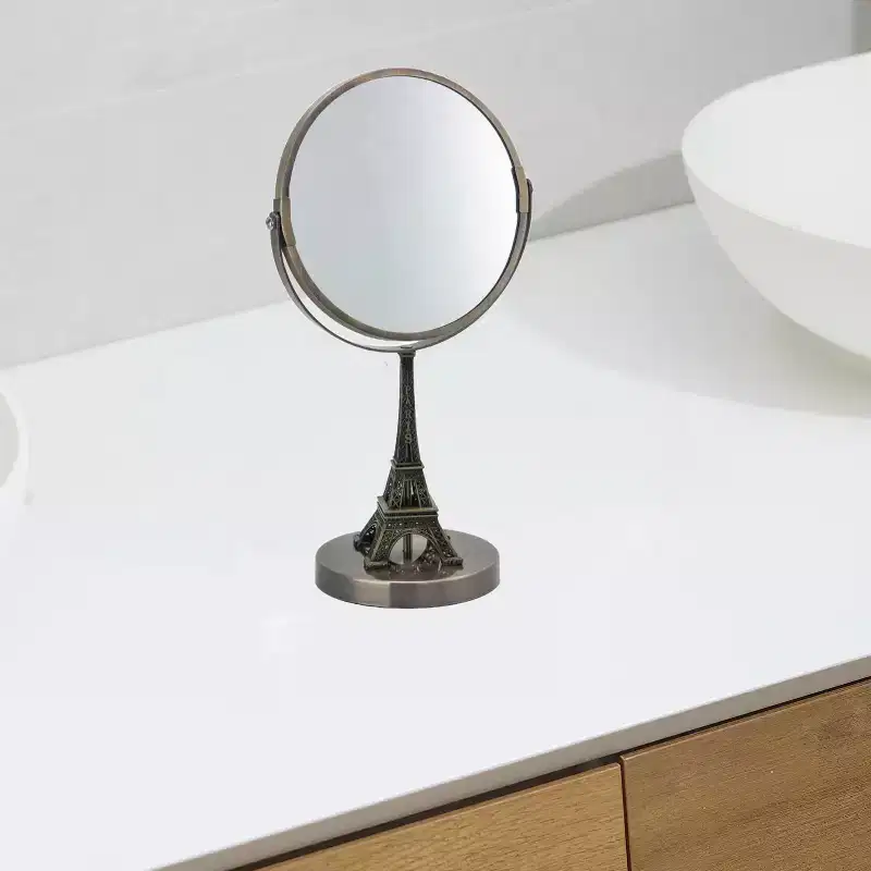 Eiffel Tower Embroidered Vanity Mirror, Brushed Gold, Double-Sided Standard & 3X Magnification