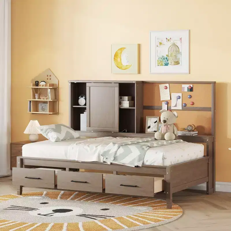 Byron Twin Size Lounge Daybed with Storage Shelves and USB Ports