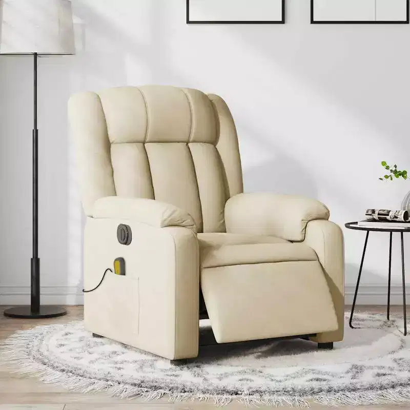 Cream Fabric Electric Massage Recliner - Auto-Adjusting Backrest & Footrest with Vibration Massage