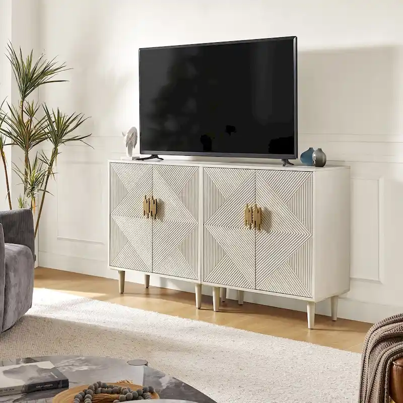 Storage Cabinet Set of 2 with Gold Handles and Adjustable Shelves