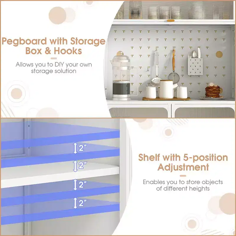 Costway 5-tier Metal Kitchen Bakers Rack with Pegboard 8 Hooks 5-position Adjustable Shelf White