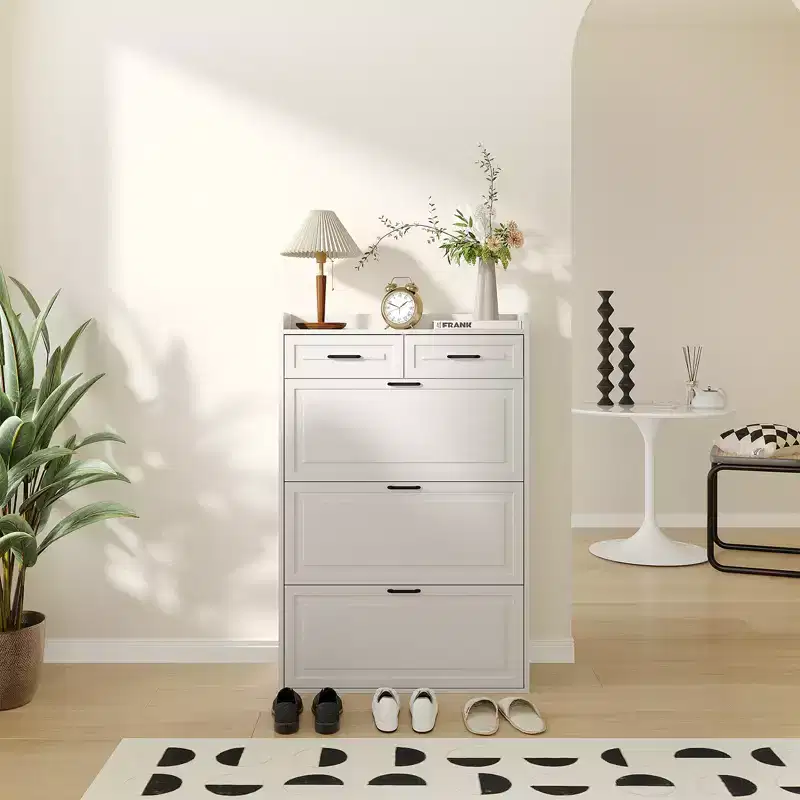 Shoe Cabinet with 3 Flip Drawers & 2 Drawers, Freestanding Shoe Storage Cabinet for Entryway, Shoe Organizer Cabinet, Narrow Shoe Rack