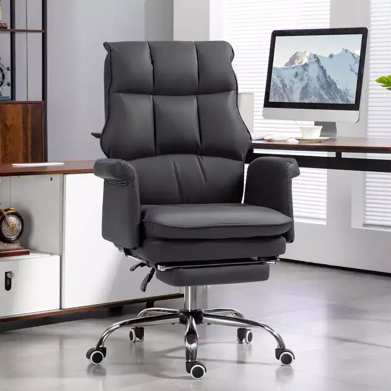 Executive Office Chair with Foldable Footrest, 360 Swivel Chair with Adjustable Height, Criss Cross Chair for Study and Office