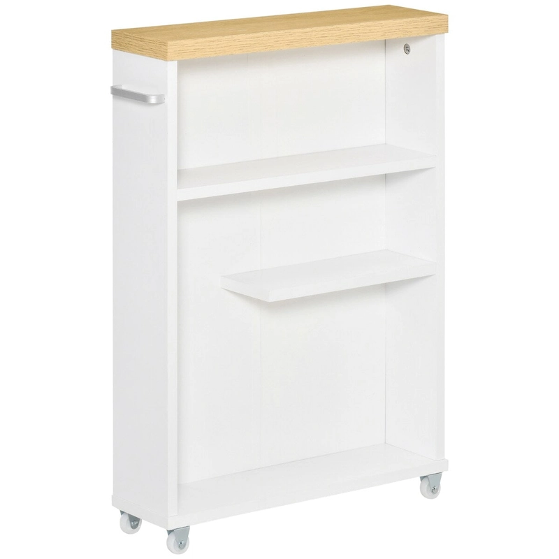 Slim Bathroom Cabinet with Wheels Storage Organizer for Bedroom, Living Room, White
