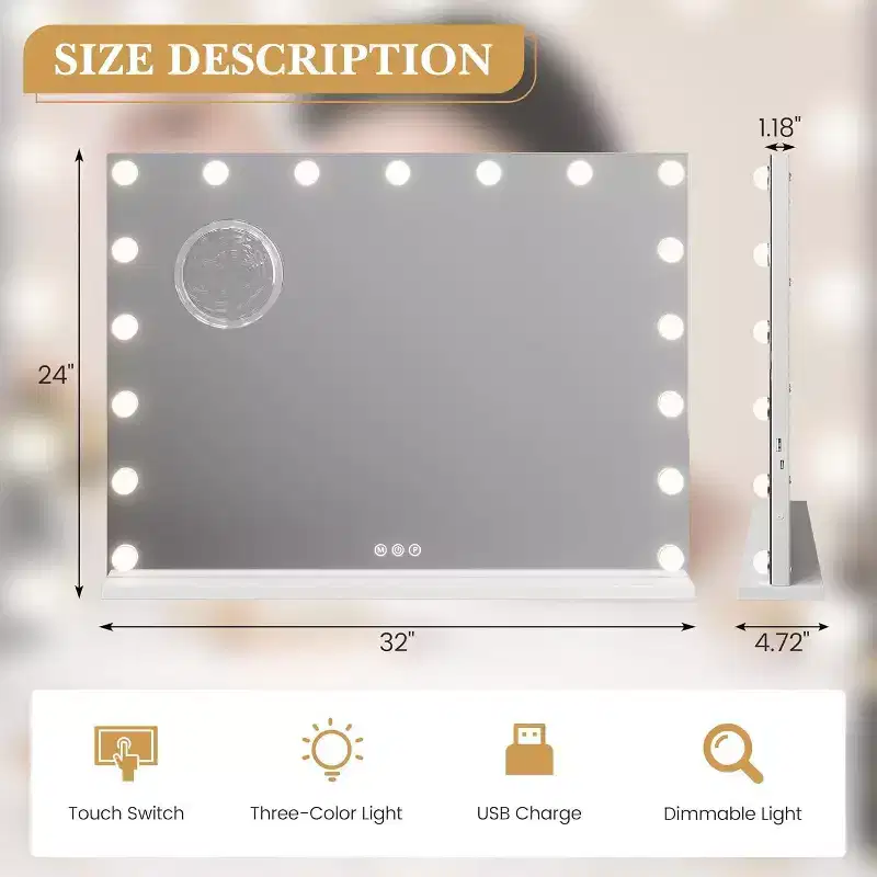 White LED Vanity Mirror with 3X Magnifier, Touch Dimmer, 3 Lighting Modes, USB Charging, Tabletop/Wall Mount, 1-Person