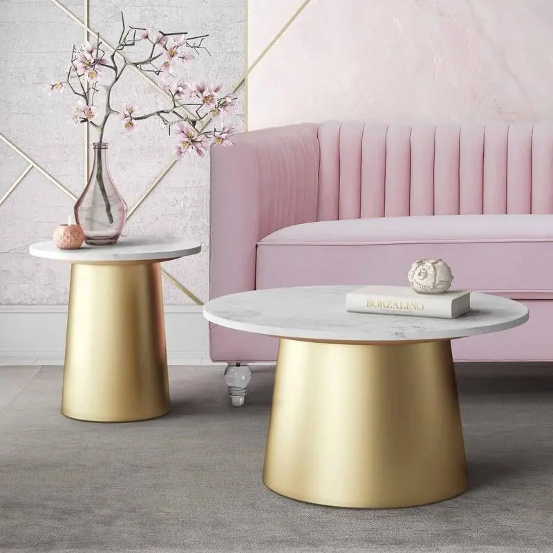 White & Gold Marble Top Side Table