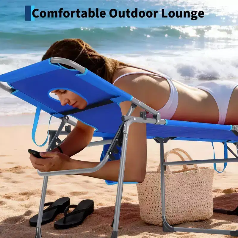 5-Position Folding Outdoor Patio Recliner Chair with Adjustable Backrest, Powder-Coated Steel Frame and Weather-Resistant Fabric for Lawn and Garden