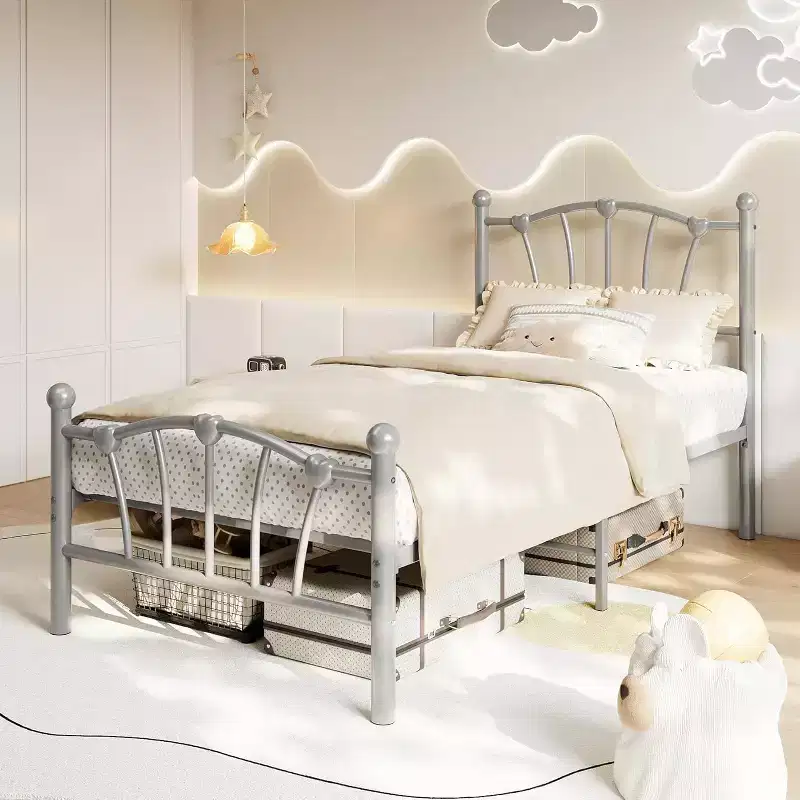 Twin Size Bed with Headboard and Footboard, Heart Shaped Platform Bed Frames, Heavy Metal Slat Support, Noiseless, No Box Spring Needed