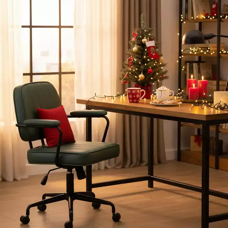 Adjustable PU Office Chair with Armrests and 360 Swivel Rolling Base, Green