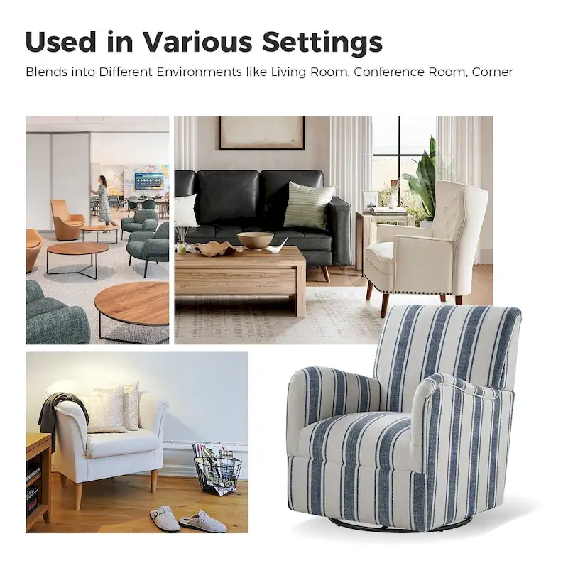Pancy Traditional Swivel Armchair with Jacobean Strip Pattern by HOLALA HOME