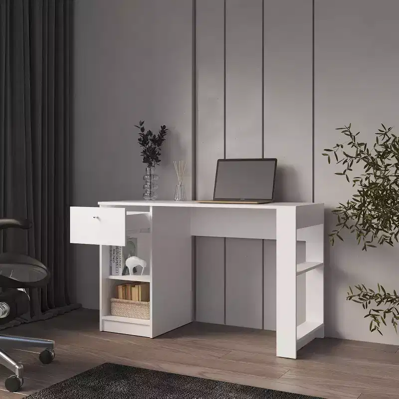 Okak 29.8IN Minimalism Computer Desk, Small Desk with 1 Drawer and 2 Open Shelves, Office Desk for Living Room, Study, Office