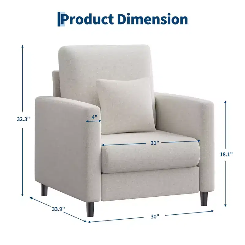 Sofa Accent Chair, 33 Reading Chair for Bedroom, Toll Free Setup Living Room Accent Chairs, Comfy Armchair Living Room, All wood Reading Nook, Beige
