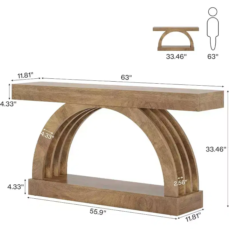 Lantine 63-Inch Entryway Table, 2-Tier Sofa Table Behind The Couch, Farmhouse Narrow Unique Arched Console for Hallway, Living Room, Foyer,Natural