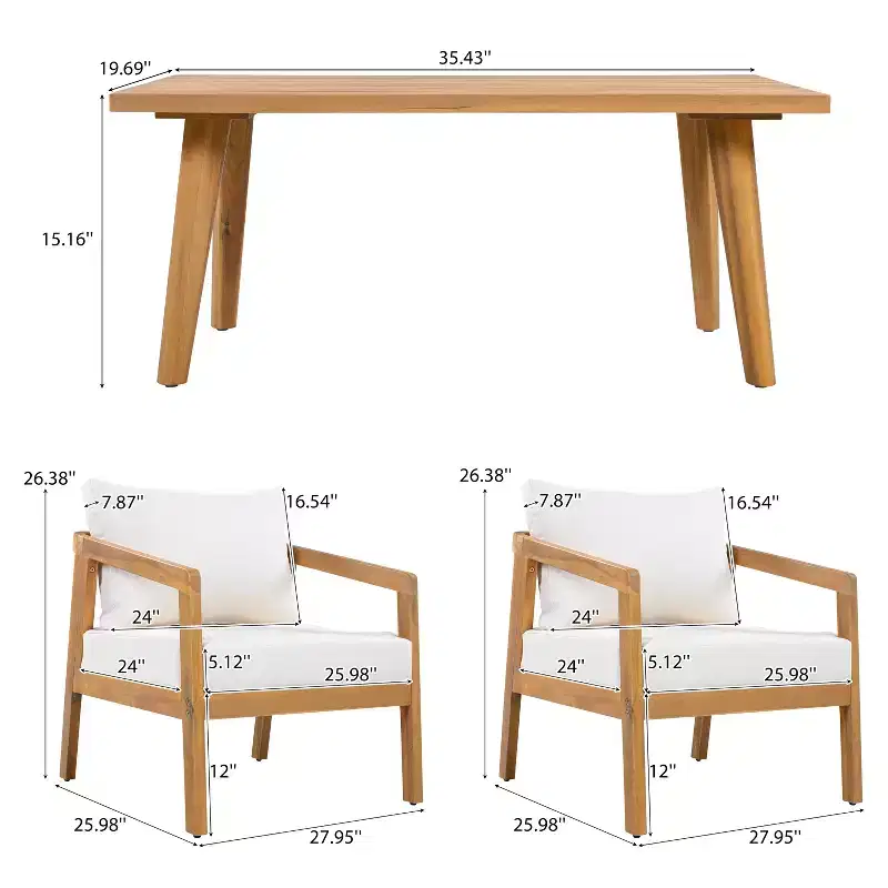 Christopher Knight Home Muhin Modern 3 Piece Acacia Patio Seating Set with Cushion and Rectangular Slatted Table