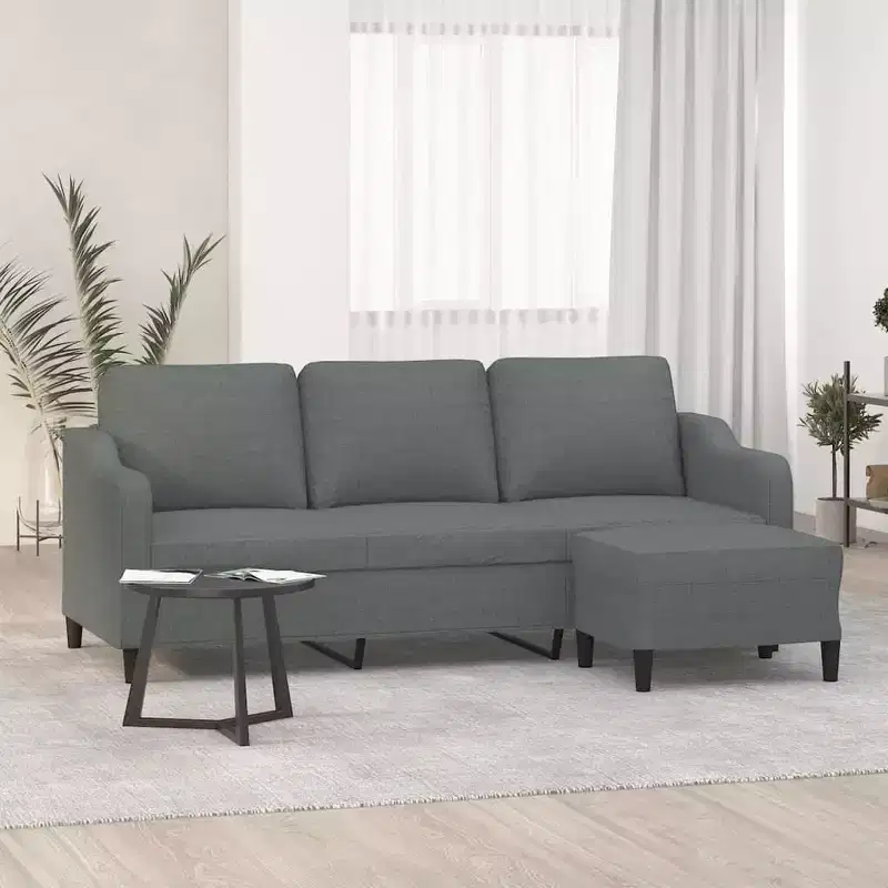 vidaXL 3-Seater Sofa With Footstool Dark Grey